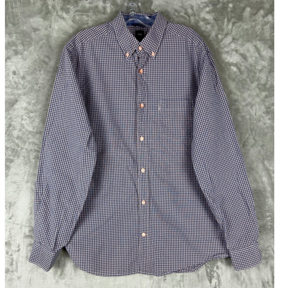 Gap Mens Button Down Shirt‎ Gingham Check Blue Long Sleeve Casual Size L